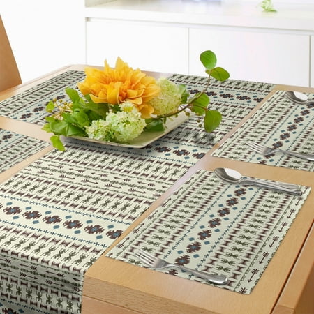 

Tribal Table Runner & Placemats Pattern Inca Illustration Geometric Arrangement Set for Dining Table Decor Placemat 4 pcs + Runner 14 x72 Beige and Brown by Ambesonne