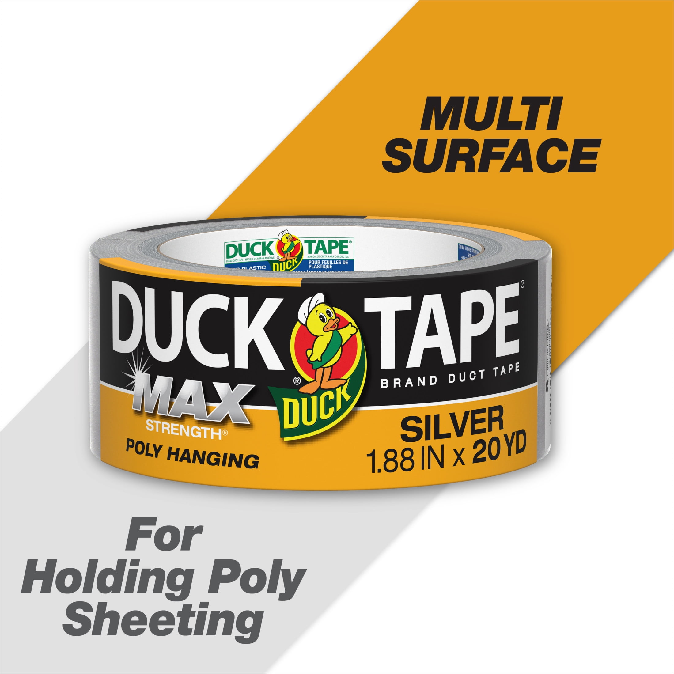 (3 pack) Duck Max Poly Hanging Duct Tape, 1.88 in. x 20 yd., Silver