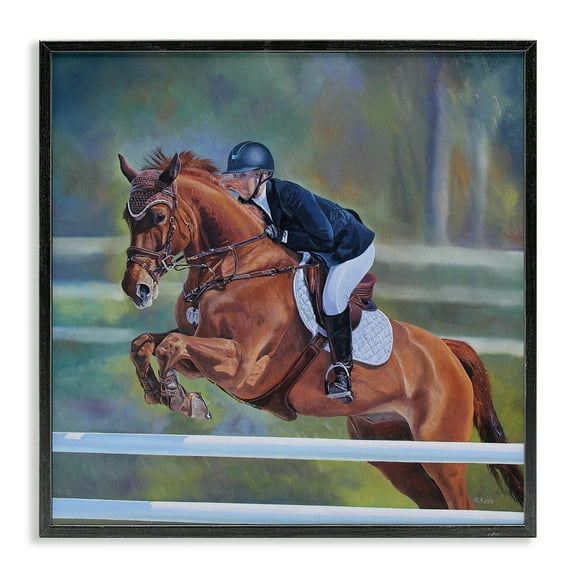 Stupell Industries Jockey Jumping Hurdles Sports Painting Black Framed Art Print Wall Art, 12 x 12