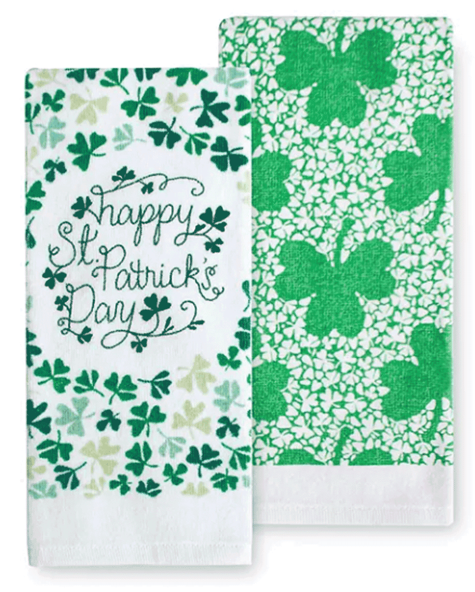 Embroidered Clover Field Kitchen Towel in Shade of Green