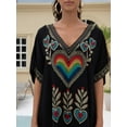 thumbnail image 4 of EDOLYNSA Long Mexican Embroidered Kaftan Dress Maxi Dubai Abaya Caftan Dresses Plus Size Swimsuit Cover up Beach Tunic, 4 of 10