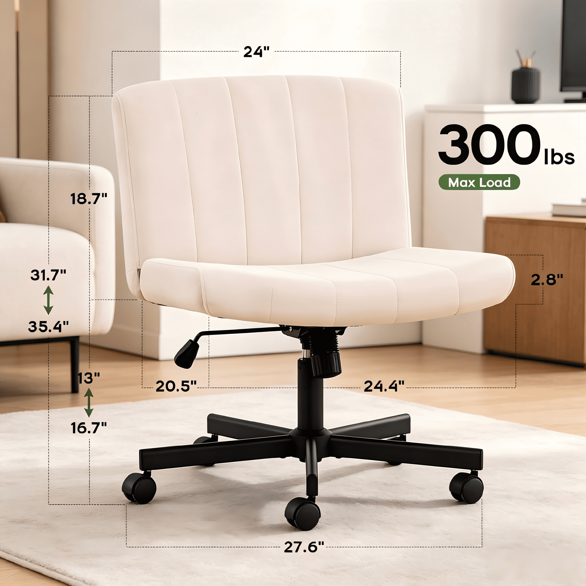 TMV Criss Cross Chair: Modern Armless Office Chair, Desk Chair, Vanity Chair, Computer Chair for Home and Office,Beige