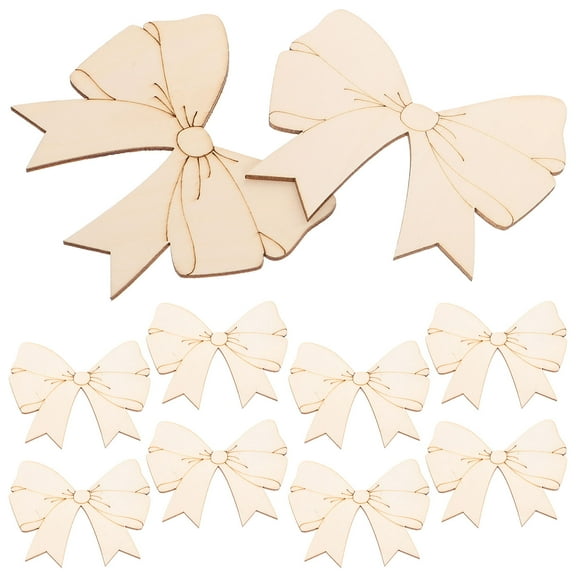 Topbathy 10Pcs Unfinished Wood Bowknot Crafts Natural Beige Wood for Decoration