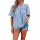 thumbnail image 2 of VISgogo, camisetas de gasa de verano para mujer, camisetas de manga corta acampanadas informales holgadas de encaje de Color sólido, ropa de calle para el día a día VISgogo  moda, 2 of 9