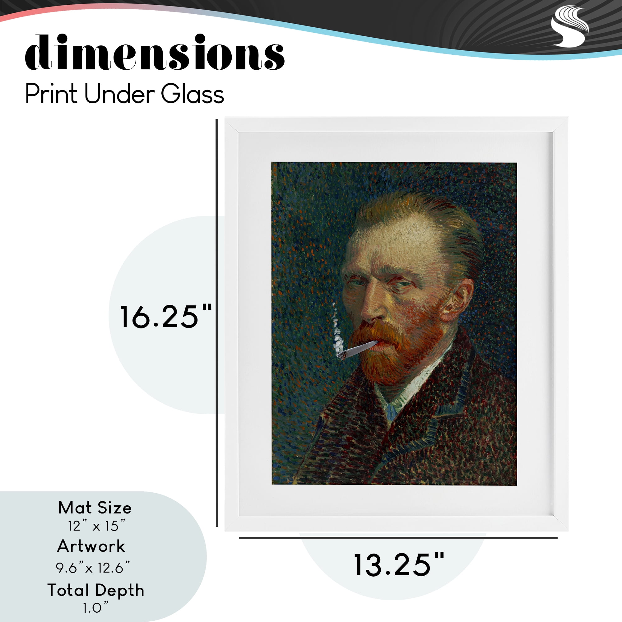 Van Gogh Portrait with Smoke White Framed Print Under Glass, design by Masters Redux