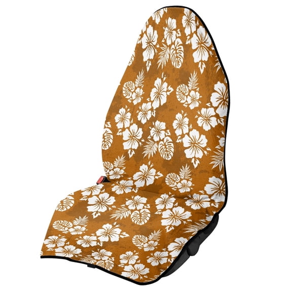 Uourmeti Brown Hibiscus Terry Cloth Car Seat Cover, Sweat Proof Microfiber Non Slip Waterproof Front Seat Cover Fit for Trucks Cars SUVs