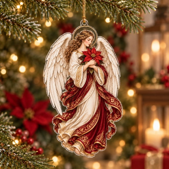 Christmas Ornament Poinsettia Angel Acrylic Tree Hanging for Faith-Inspired Holiday Gifts