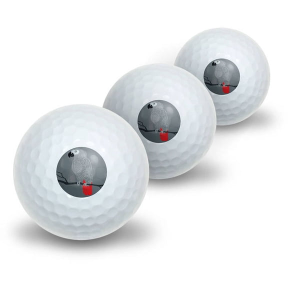 African Grey Bird Parrot Pet Novelty Golf Balls, 3pk