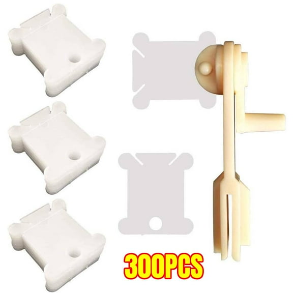 300 Pieces Plastic Floss Bobbins with Bobbin Winder for Cross Stitch Cotton Thread Craft DIY Sewing Storage, White