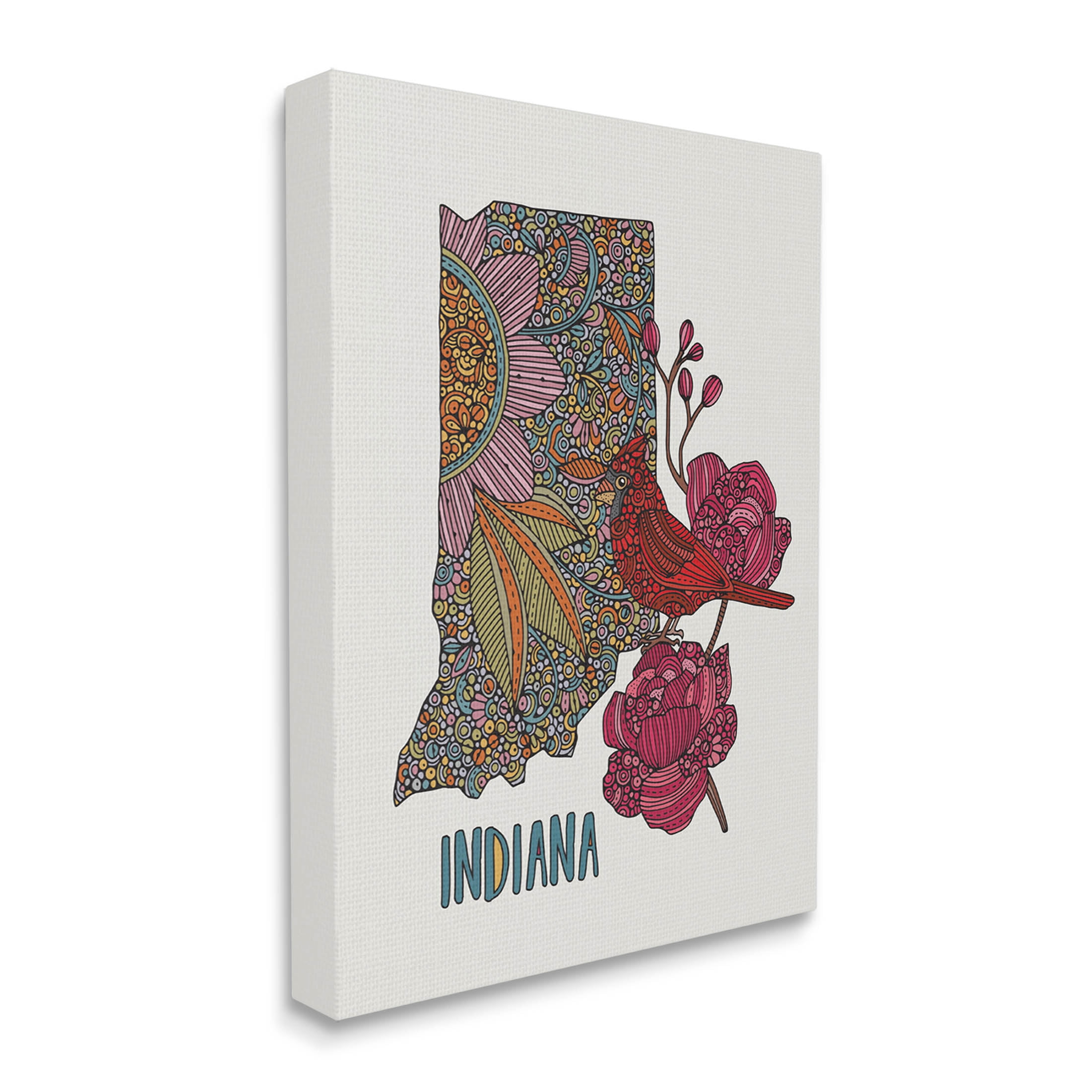 Stupell Industries Indiana State Bird Florals Graphic Art Gallery Wrapped Canvas Print Wall Art, Design by Valentina Harper