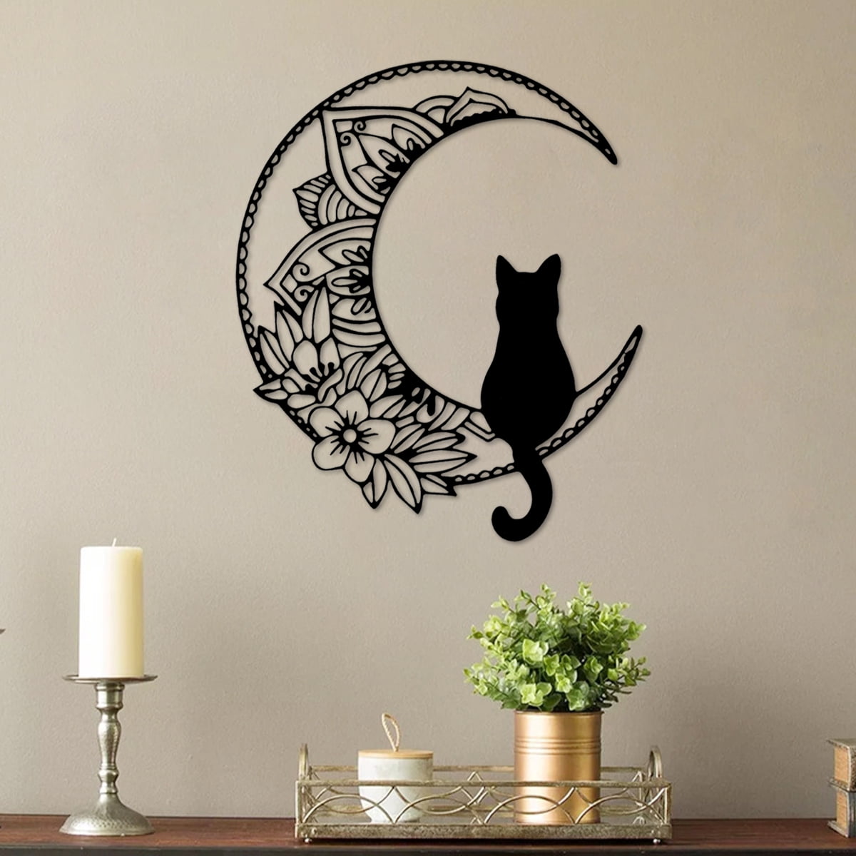 Black Cat And Moon Wall Art Durable Metal Moon Phase Wall Art Exquisite