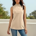 thumbnail image 2 of Lenpel Sleeveless T Shirts for Women Plus Size Mock Turtleneck Neck Pleated Front Slim Tank Tops Soft Casual Tunic Blouses, 2 of 7
