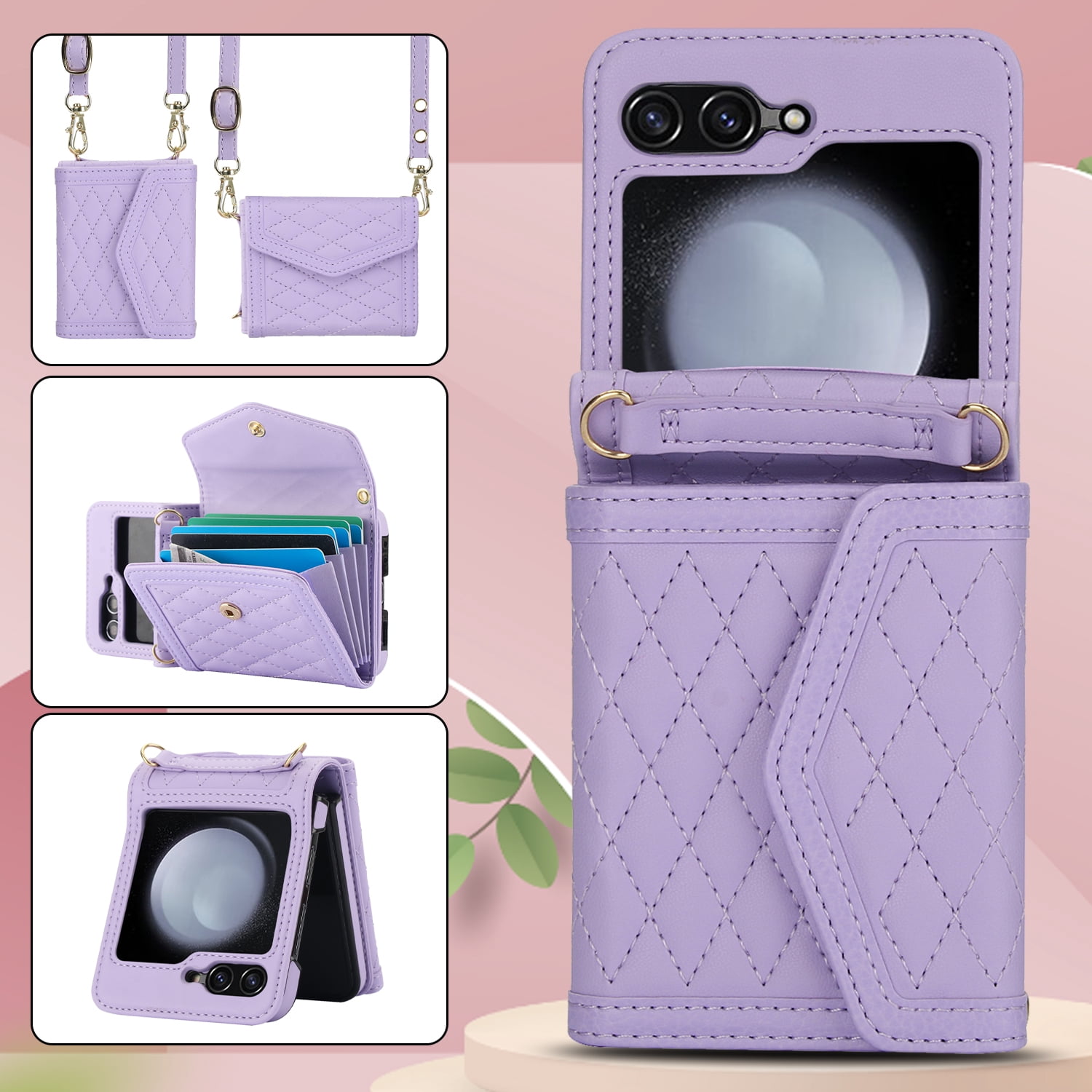 Crossbody Strap + Wristband Phone Case for Motorola Razr 60 Ultra / Motorola Razr Ultra 2025 Wallet Cover, PU Leather Flip Card Holder Cell Accessories for Women Girls RFID Blocking - Lightpurple