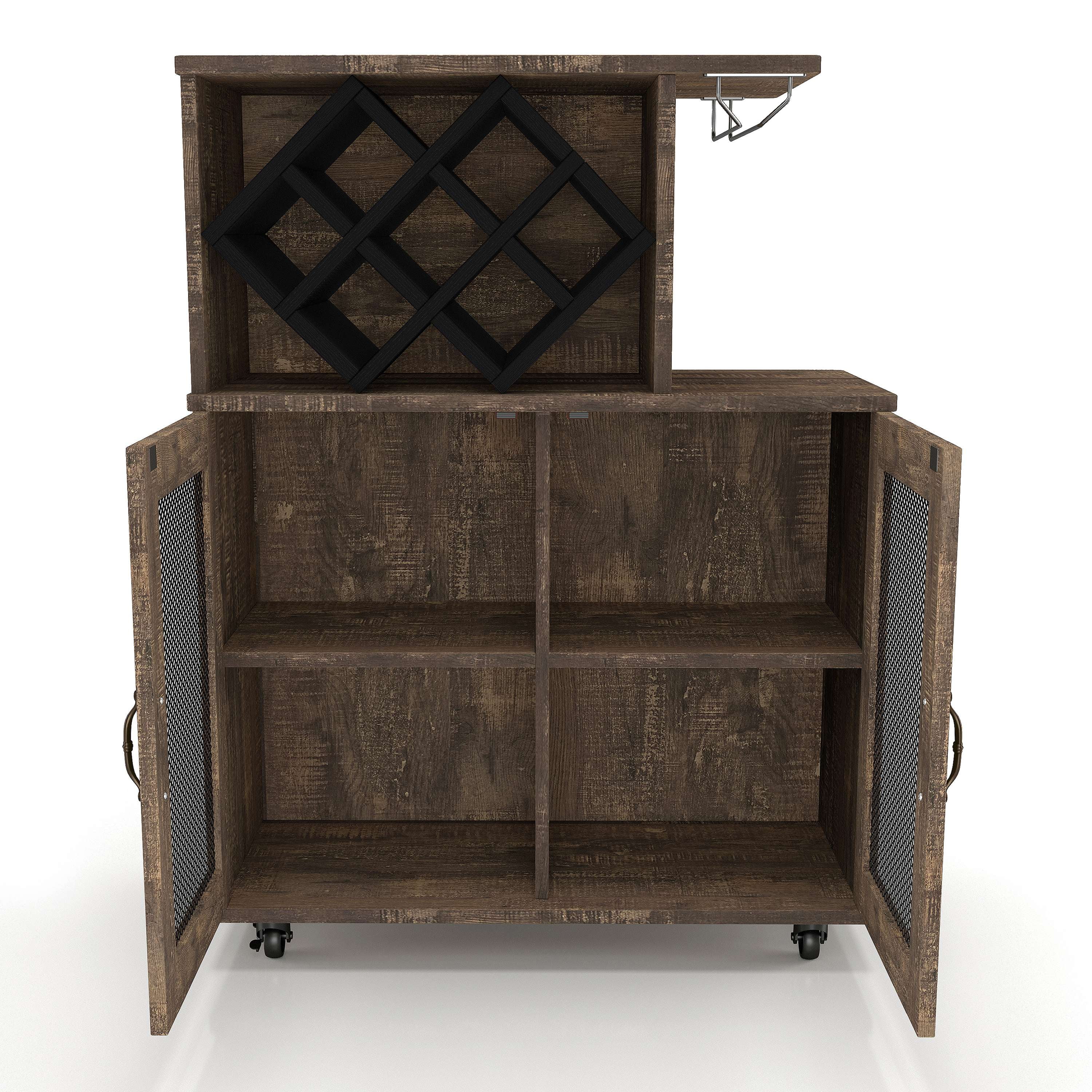 Furniture of America Craden Wood Multi-Storage Mini Bar, Reclaimed Oak