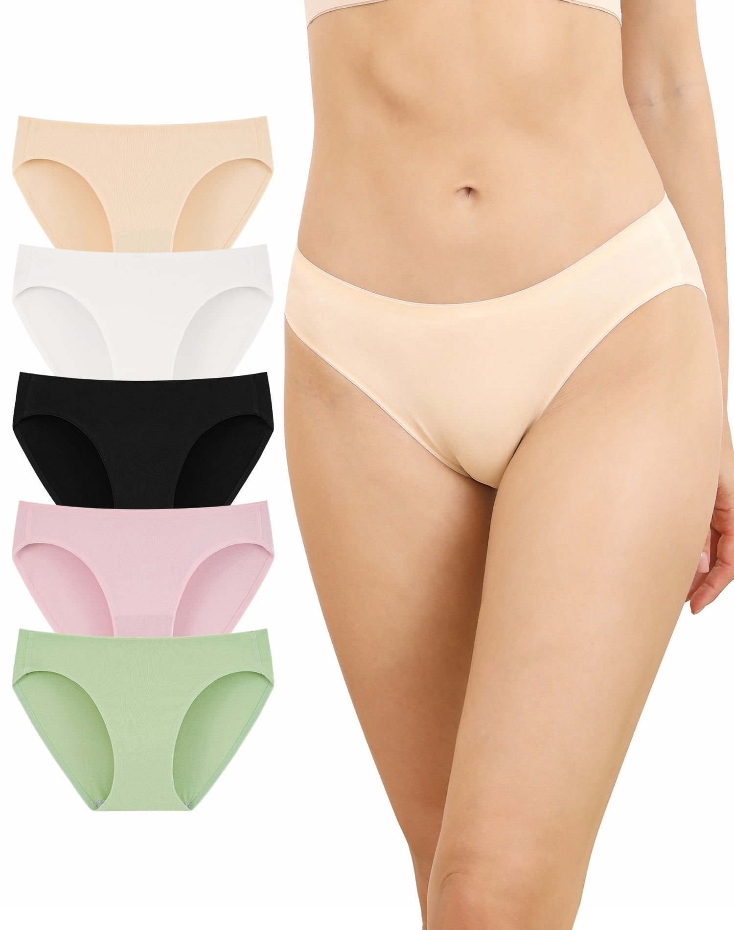 Innersy Underwear for Women Seamless Cotton Bikini Panties 5-Pack (XL,  Black)