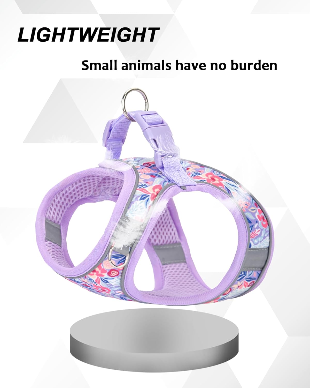 XS Light Purple Flower Pattern Dog Harness and Leash Set,No Escape Puppy Harnesses for Training Walking，Breathable Adjustable Puppy Vest for Small Medium Dogs, Cats (Light Purple, XS)