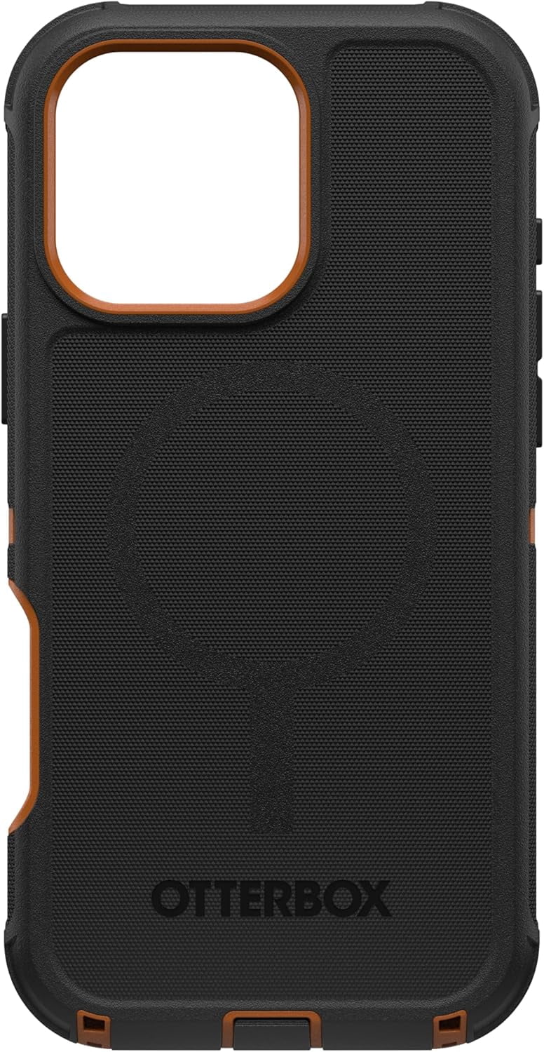 OtterBox iPhone 16 Pro Max (Only) Defender Series MagSafe Case - Iron Eclipse (Black & Orange) - Case Only, Built-in Magnets, Screenless, Rugged & Durable, with Port Protection, Non-Retail Packaging