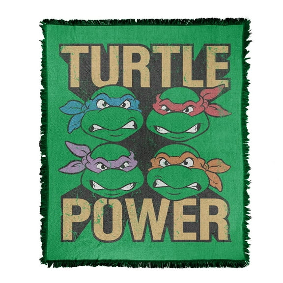 TMNT Blanket, 50"x60" Turtle Power Woven Tapestry Cotton Blend Fringed Throw Blanket
