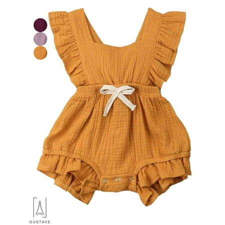

Gustavedesign Newborn Infant Baby Girl Summer Ruffle Solid Jumpsuit Romper Bobysuit Outfit Clothes Fit 0-6 Months Yellow