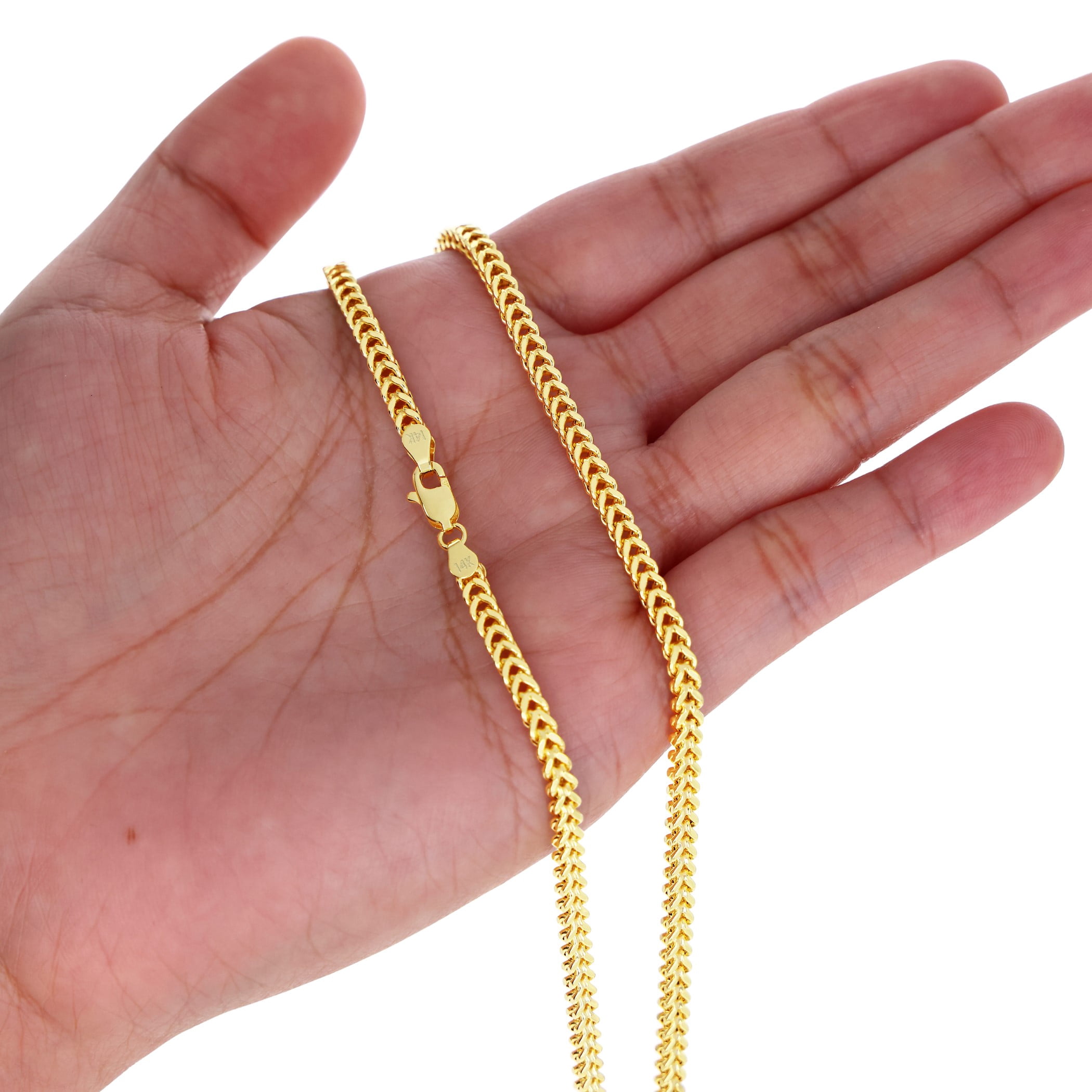 Nuragold 14k Real Yellow Gold Franco Square 3mm Box Chain Wheat Chain Bracelet (7"-9") Italian Jewelry for Men & Women