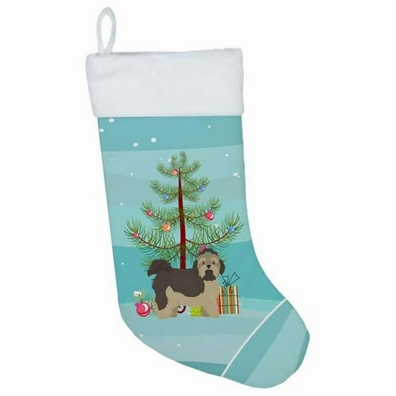 Caroline's Treasures Russian Tsvetnaya Bolonka Lap Dog Multi-color Christmas Stocking, with Soft Suede Fabric 18"