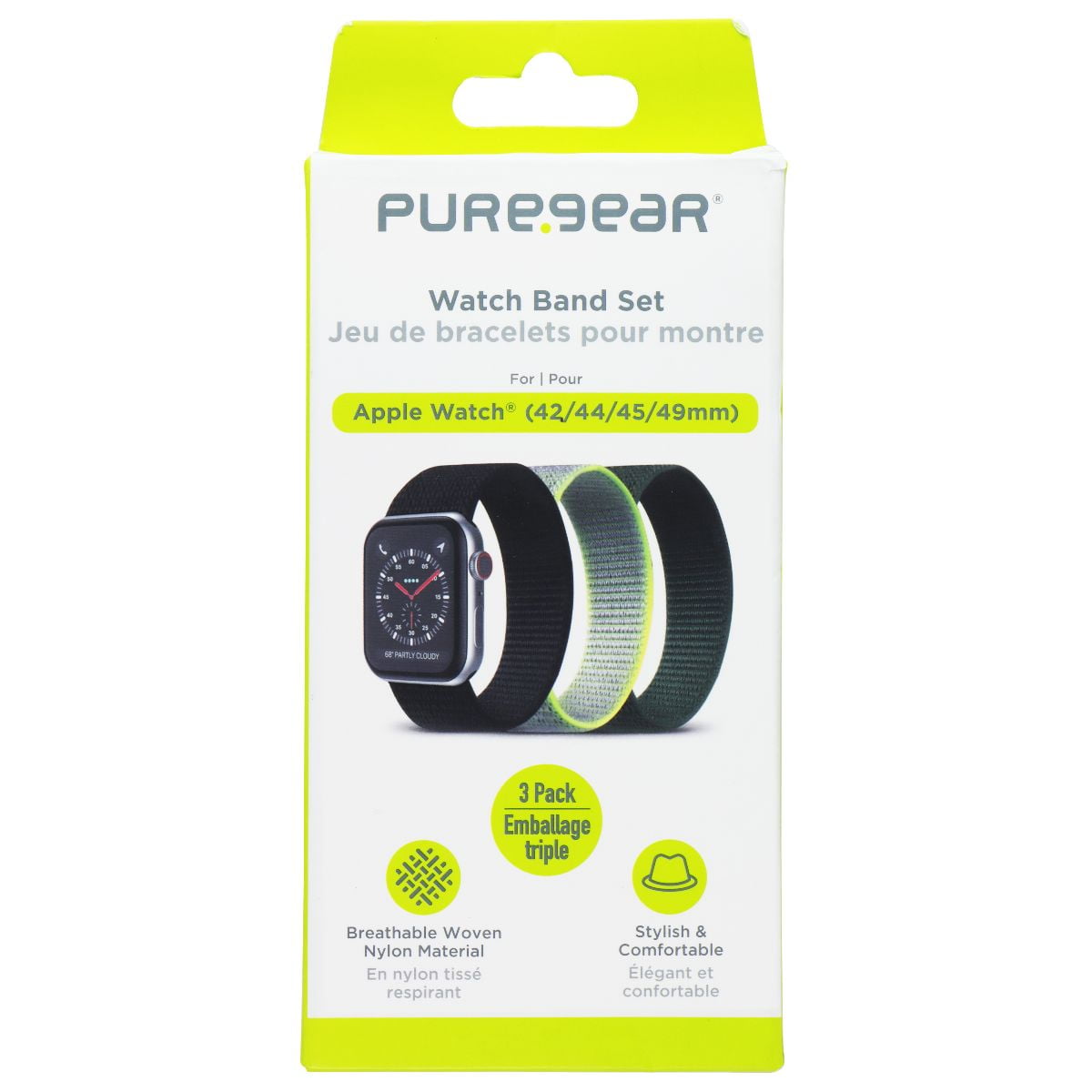 PureGear 3 Pack Nylon & Velcro Watch Band Set for Apple 