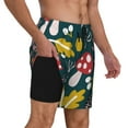 thumbnail image 2 of Kdxio Cartoon Leaf Mushroom Red Print Men'S Swim Trunks With Compression Liner 7 Inch Inseam Quick Dry Swim Shorts, 2 of 7