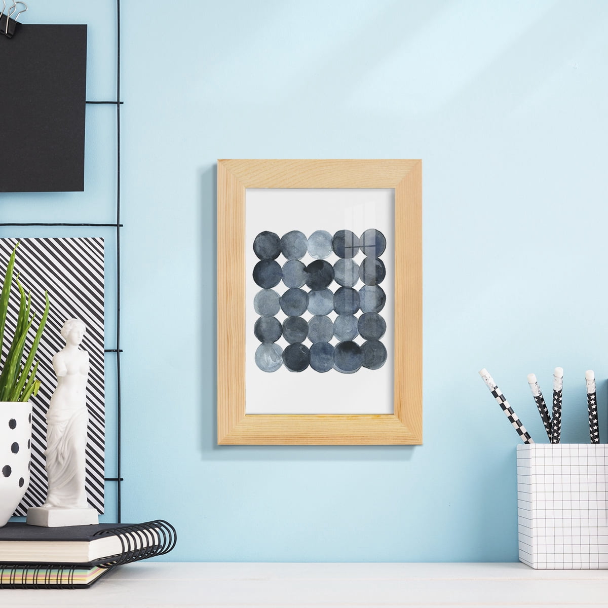 Blue Grey Density I -Framed Print w/glass-Natural Wood