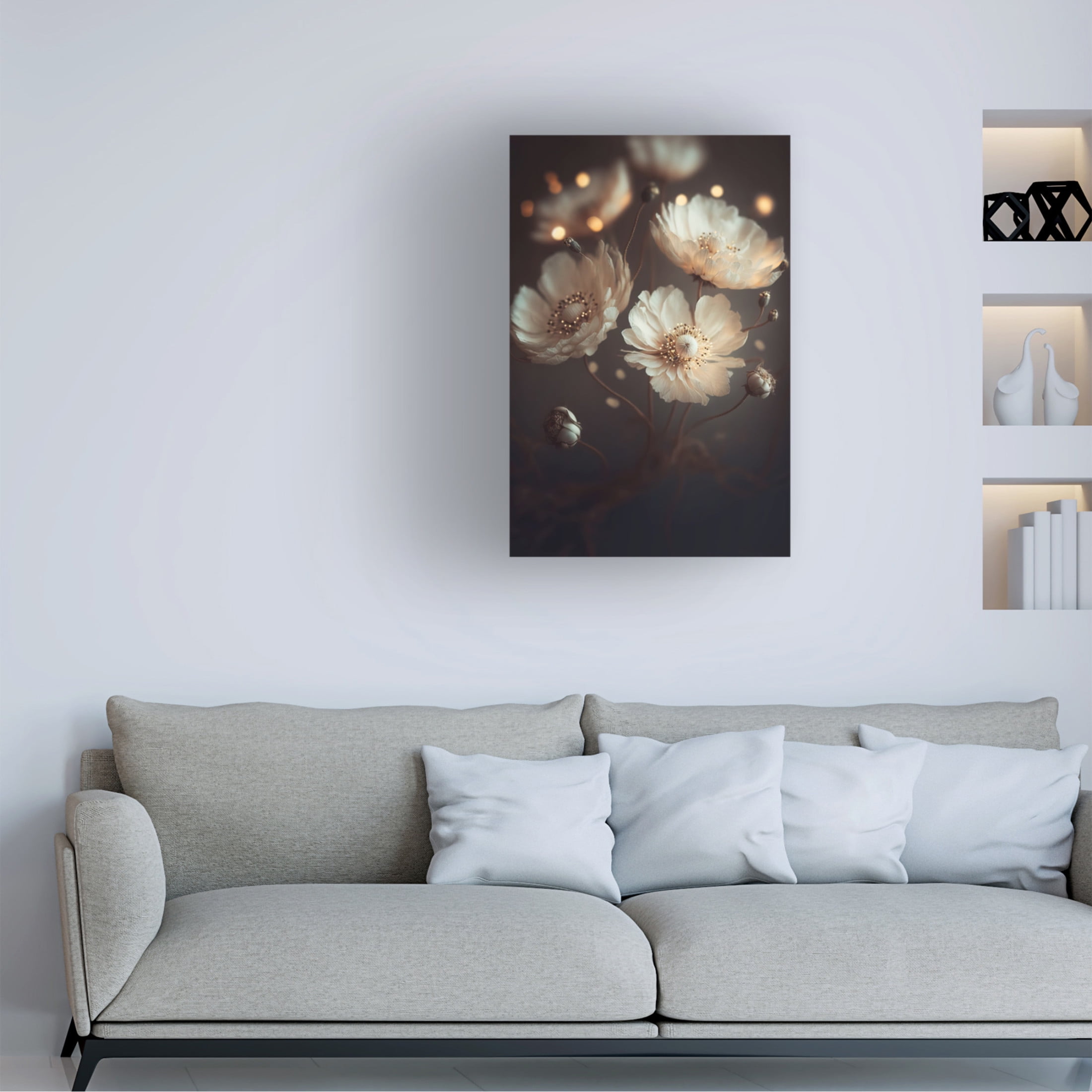 Canvas Wall Art - Treechild 'Creme Beige Flowers' Wall Art for Living Room, Bedroom, or Office D?cor by Trademark Fine Art - 12 x 19 Inches