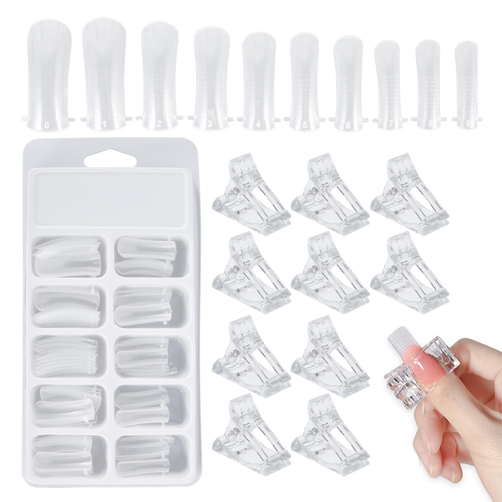 Littleduckling 100pcs Quick Building Nail False Mold Clear Acrylic Extension Form Tips Clip Home Salon - image 1 of 7