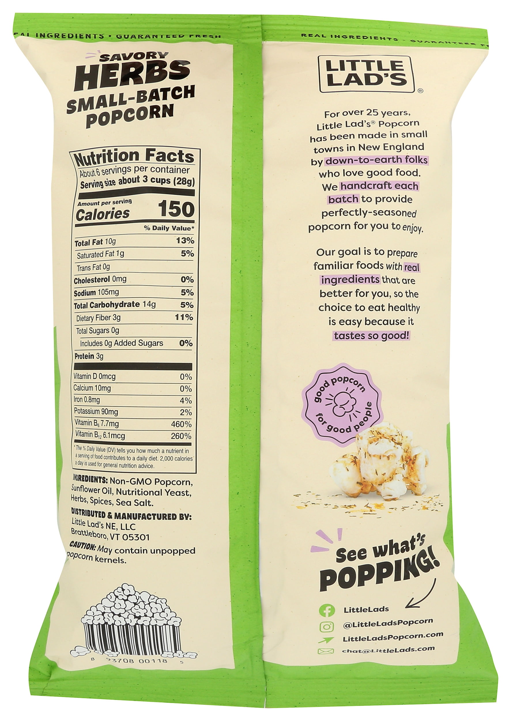 Pack of 6, Little Lads Savory Herbs Popcorn, 6 oz
