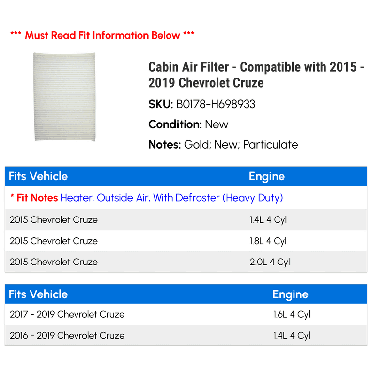 2015 chevy cruze cabin air filter best sale