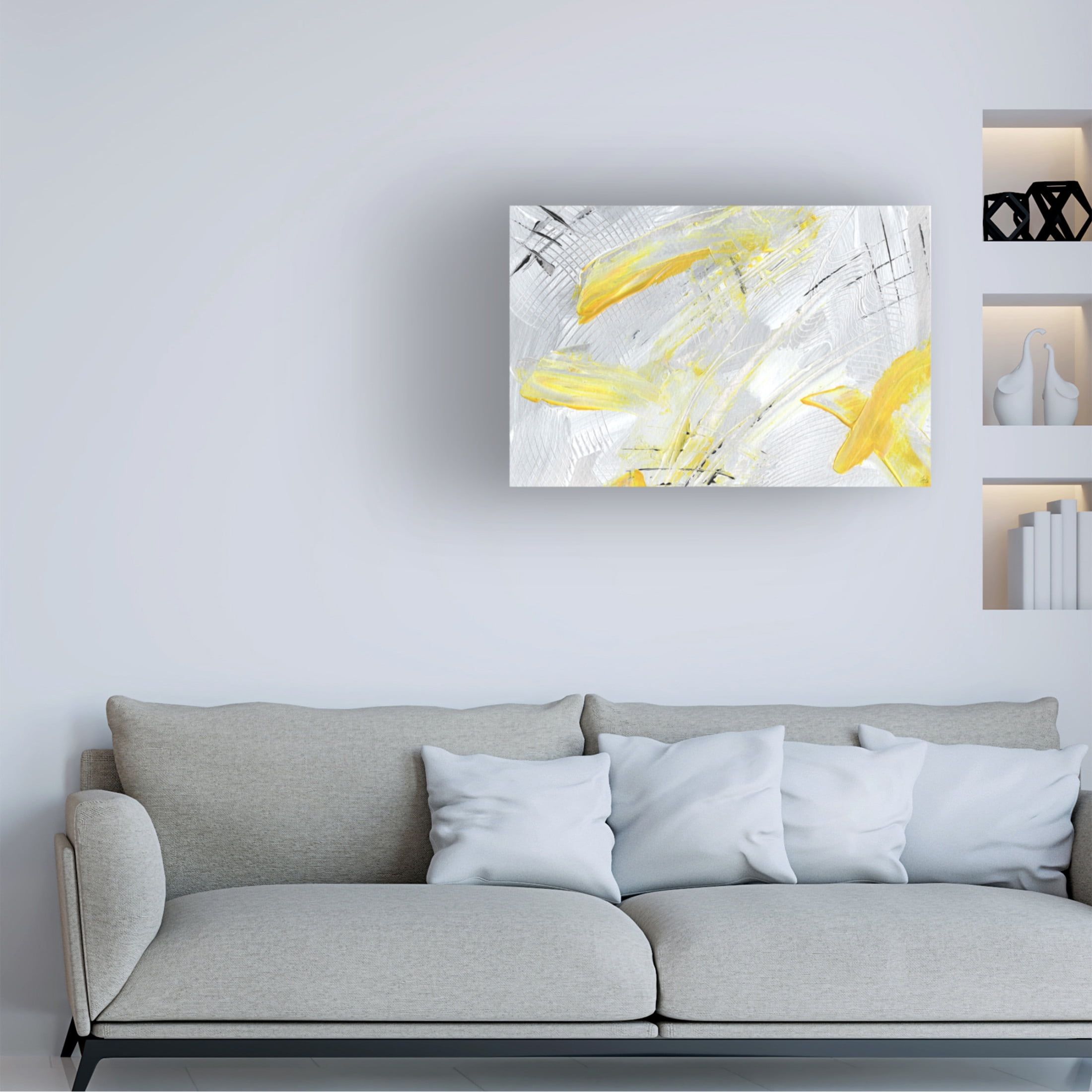 Canvas Wall Art - Line and Brush 'Butter Yellow and Raking 4' Wall Art for Living Room, Bedroom, or Office Décor by Trademark Fine Art - 19 x 12 Inches