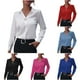 thumbnail image 1 of Tops cortos para mujer,Camisa de manga larga con solapa para mujer, color liso, informal, de poliéster, cómoda para uso diario, sopatenor, 1 of 8