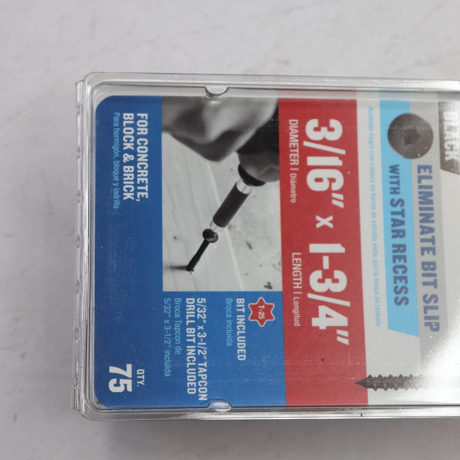 (75-Pk) Tapcon Concrete Screws Anchors Blue 3/16" x 1-3/4" 28373