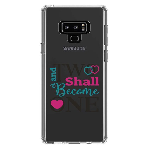 DistinctInk Clear Shockproof Hybrid Case for Samsung Galaxy Note 9 - TPU Bumper Acrylic Back Tempered Glass Screen Protector - Two Shall Become One - Wedding