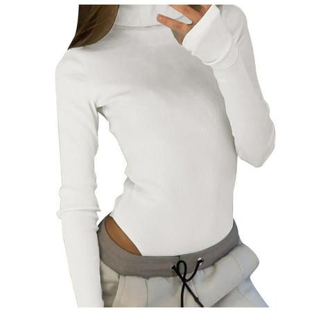 

Jumpsuits Bodysuit For Women Women High Necked Long Sleeved Solid Color Bottoming Shirt T Shirt Knitted Pitted Jumpsuit Body Suits Women Clothing Underwear Pajamas Lingerie For Women