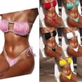thumbnail image 3 of Conjunto de bikini sexy de 2 piezas para mujer, color liso, sin tirantes, fruncido, con aberturas tipo bandeau., 3 of 5