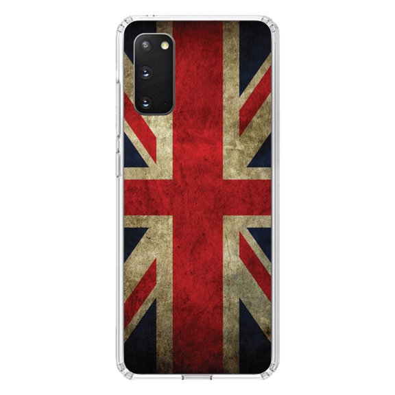 DistinctInk Clear Shockproof Hybrid Case for Galaxy S20 PLUS / 5G (6.7" Screen) - TPU Bumper, Acrylic Back, Tempered Glass Screen Protector - Red White Blue British Flag Old - the UK