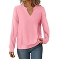 thumbnail image 2 of ClodeEU Womens Long Sleeve V Neck Sweatshirts,Fall Winter Basic Casual Lightweight Pullover Shirt Pink,Womens Plus L, 2 of 8