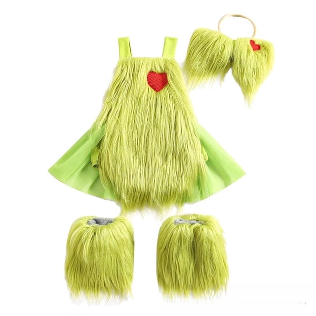 Nuevo disfraz de Navidad para niños, vestido de Navidad, disfraz de grinch peludo verde, Falda corta