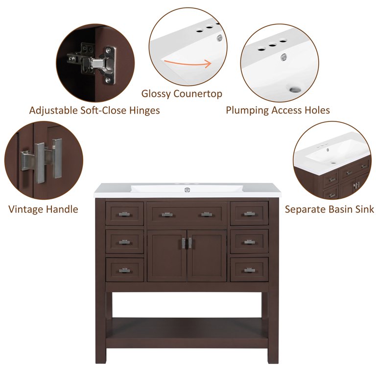 小物 Yunon OYang 36''Modern Bathroom Vanity with Top Sink Set 2 Soft