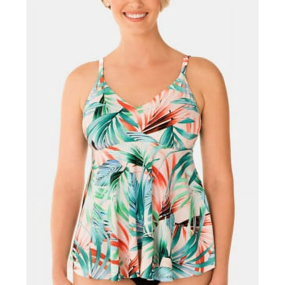Swim Solutions RESORT READY Printed V-Neck Tankini Swim Top, US 8