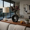 thumbnail image 3 of Oval Cutout Vase for Living Room Decor - Modern Ceramic Flower Vase for Home, Bedroom Vanity, Office, and Table Accents - Tall Textured Design for Shelf and Entryway Decor - 14", Brown, 3 of 11