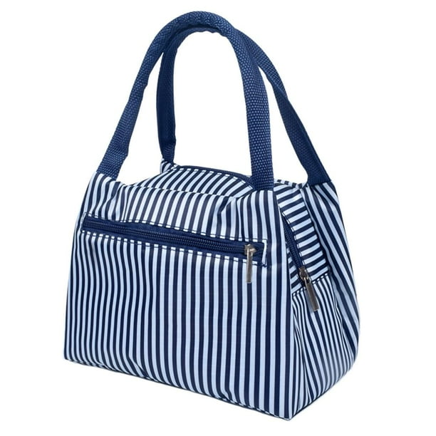 Bolsa de almuerzo portátil, bolsa térmica para almuerzo para niñas, lonchera para estudiantes, estuche para picnic Cuadrículas azules