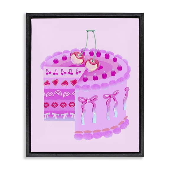 Stupell Industries Pastel Cherry Layered Cake Black Framed Floater Canvas Wall Art, design by Ziwei Li