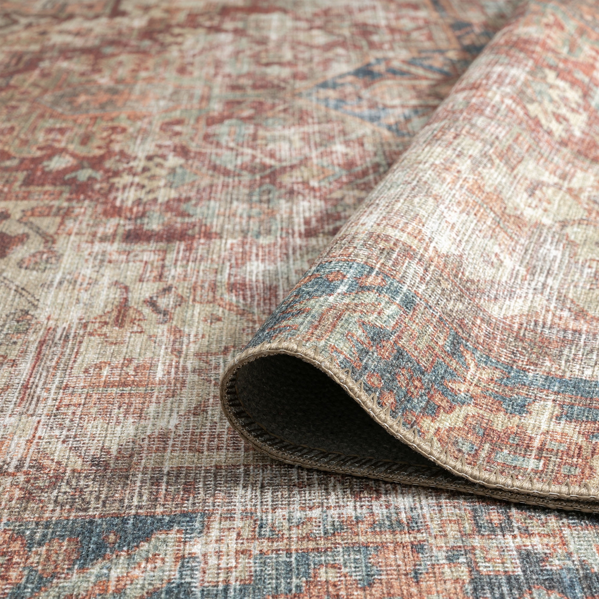 Traditional 5x7 Area Rug (5'3'' x 7'3'') Persian Rust, Beige Living Room Easy to Clean Machine Washable