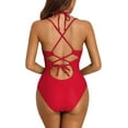 thumbnail image 5 of Alove Women Deep V Monokini Tie Back Swimsuit Sexy Bathing Suit 1 Piece, 5 of 7