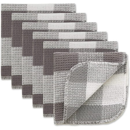 

HYKE Scrubber Dishcloths Collection Windowpane Dishrag Set 12x12 Gray Buffalo Check 6 Piece