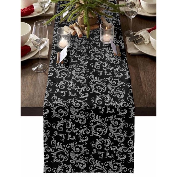 Christmas Table Runner Black Christmas Pattern Table Runners Retro Abstract Art Cotton Linen Dresser Scarf Kitchen Dining Table Decor for Christmas Holiday Party Decor 13x36 Inch